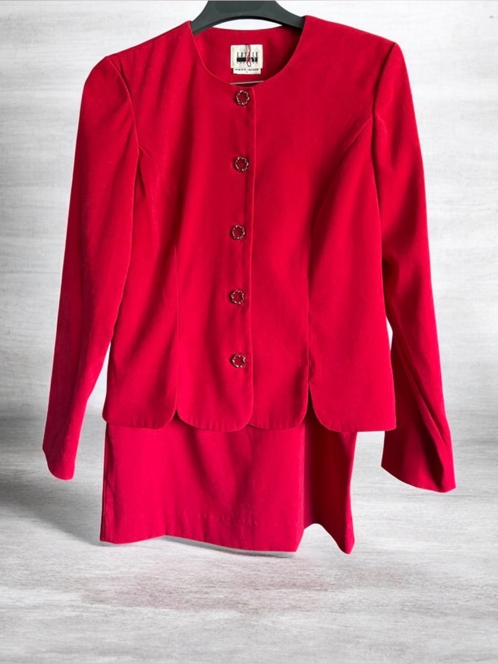 Leslie Fay Vintage Bright Red Skirt Suit